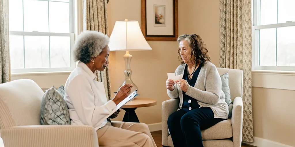 Speech-language pathologist working with adult stroke survivor near Cockeysville, MD