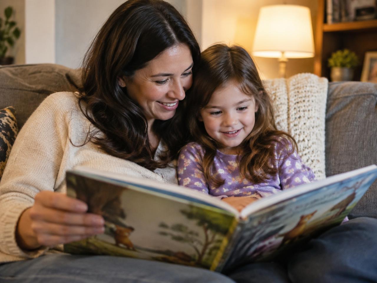 Parent reading with a child to practice literacy skills at home