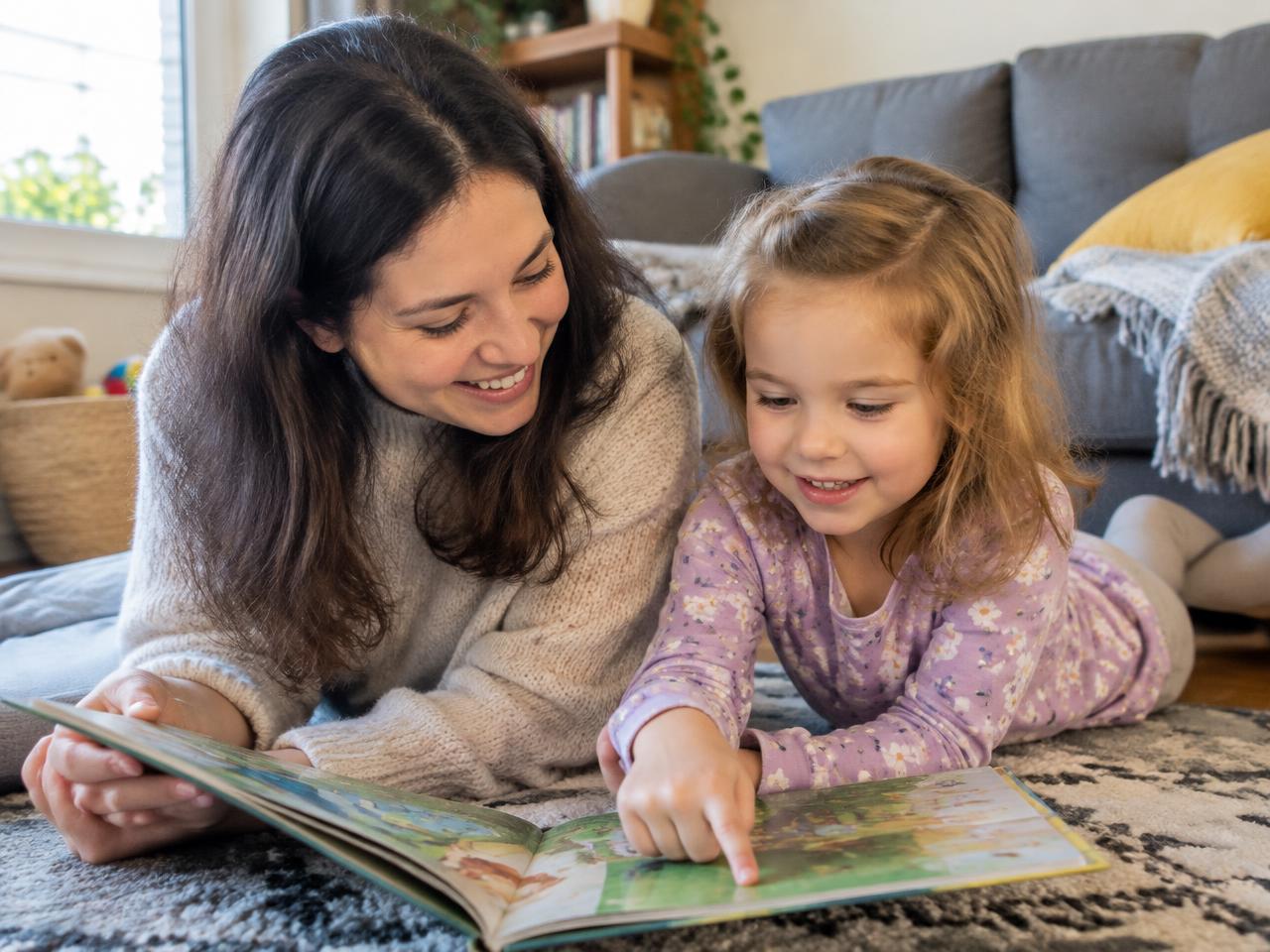 Parent and toddler sharing a picture book to build early language